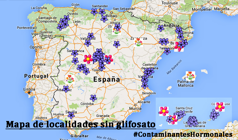 Mapa de localidades que han aprobado mociones contra el glifosato hasta el momento 